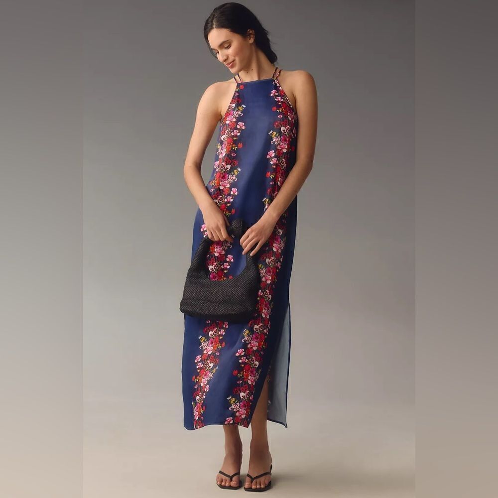 Anthropologie Double Strap Halter Column Midi Dress NWT